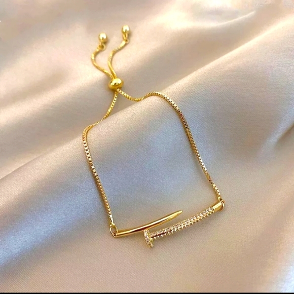 14k gold plated nail zirconium bracelet adjustable laminated gold - Picture 2 of 10